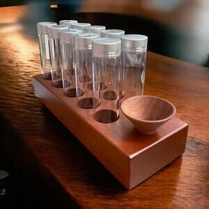 Single Dose Coffee Bean Cellar Tubes Funnel Wooden Display Stand Spices Knodos
